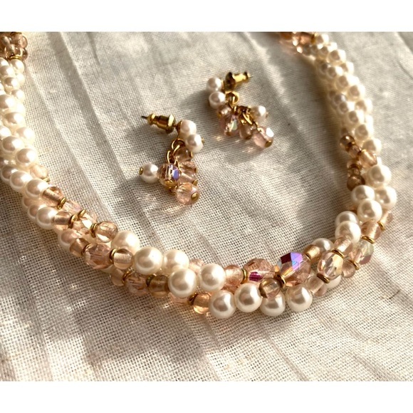 Signed Napier Set Faux Pearl & AB Necklace & Earrings - Picture 14 of 14